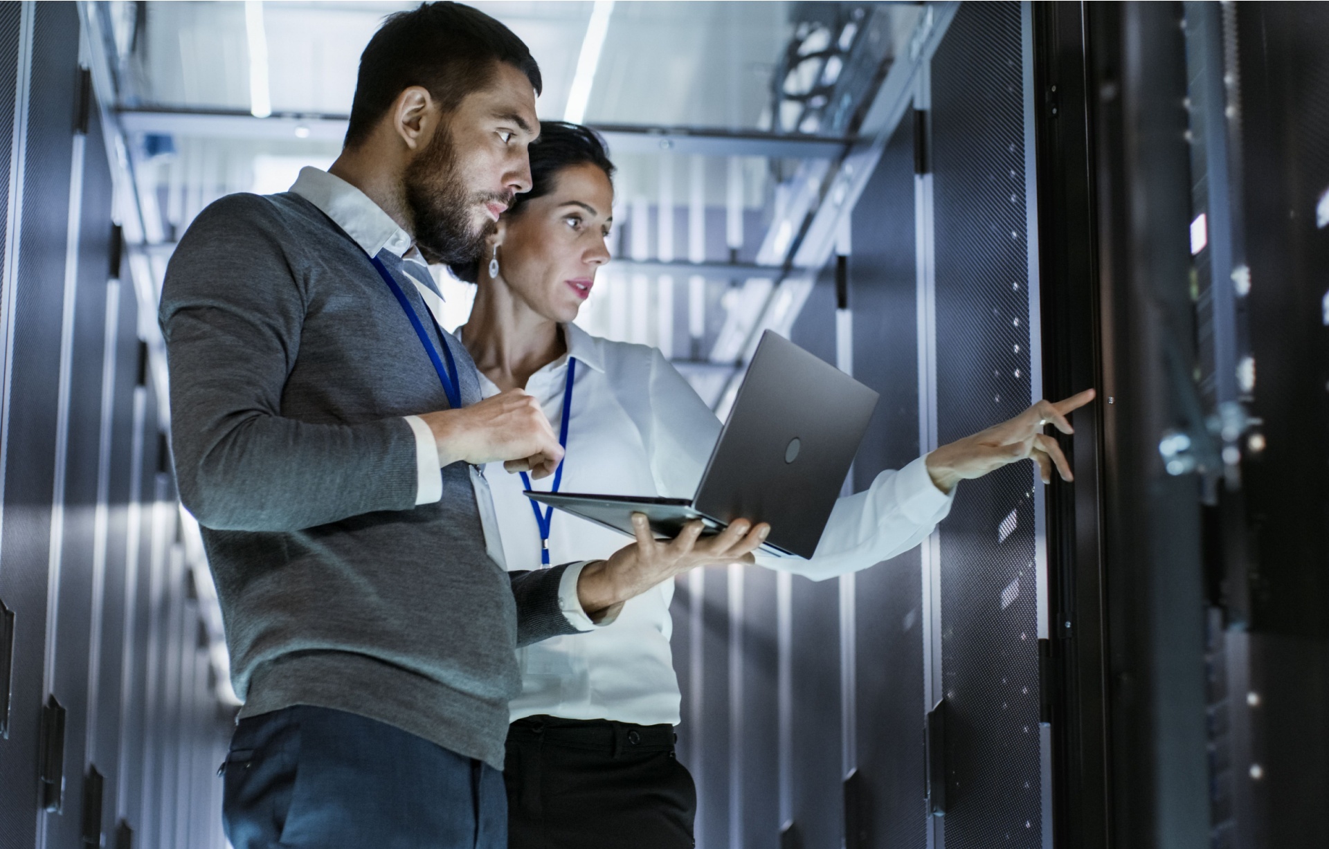 Workers in a data centre.