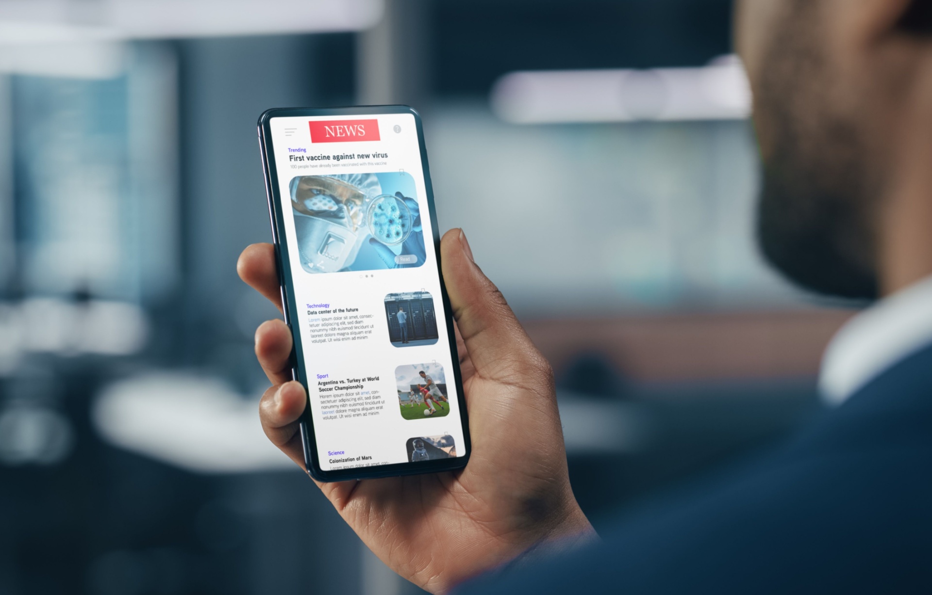 A man checking the news on his smartphone.